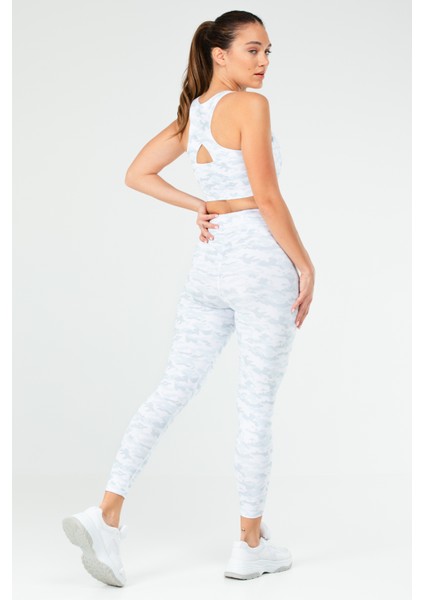 Beyaz Slim Fit Desenli Micro Açık Yaka Yüksek Bel Toparlayıcı Kadın Tayt Takım - SB0846 fırsatları