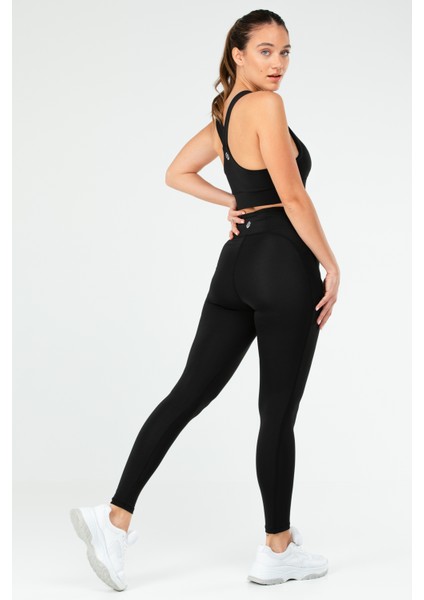 Siyah Slim Fit Düz Micro Açık Yaka Yüksek Bel Toparlayıcı Kadın Tayt Takım - SB0851 fırsatları