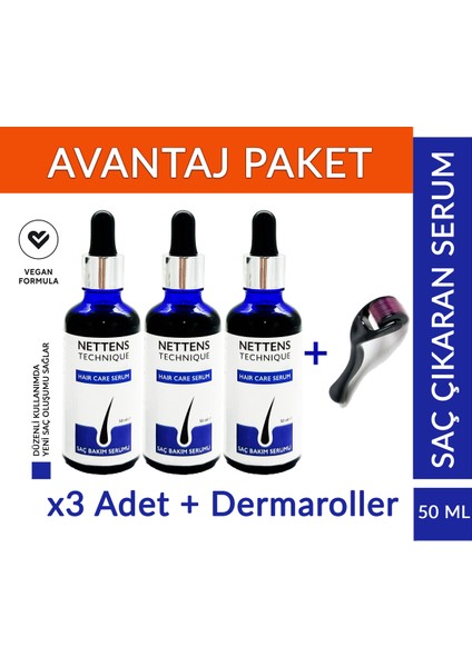 Hair Saç Bakım Serumu 3'Lü Saç Bakım Serum Seti Dermaroller Dökülmüş Saçlara Özel Saç Çıkaran Serum