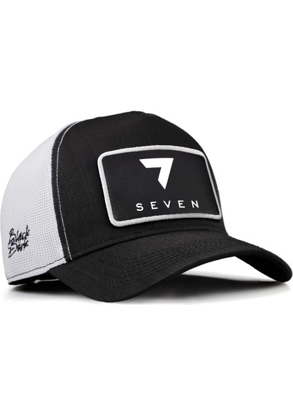V2 Trucker 7 Seven - 2 Kod Logolu Unisex Siyah-Beyaz Cordura Kumaş Şapka (Cap)