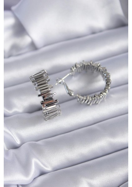 E-Bijuteri Gümüş Renk Pirinç Halka Kadın Küpe