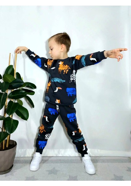 Çocuk Dinozor Baskılı Pamuklu Sweatshirt Eşofman Alt-Üst Takım fiyatları