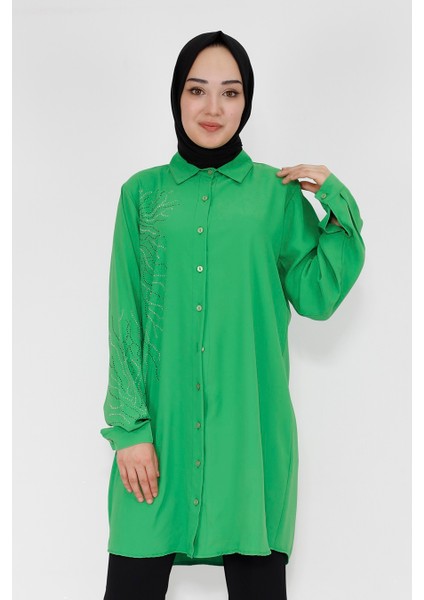 10268 Jessica Kumaş Taş Detaylı Büyük Beden Tunik Gömlek fiyatları