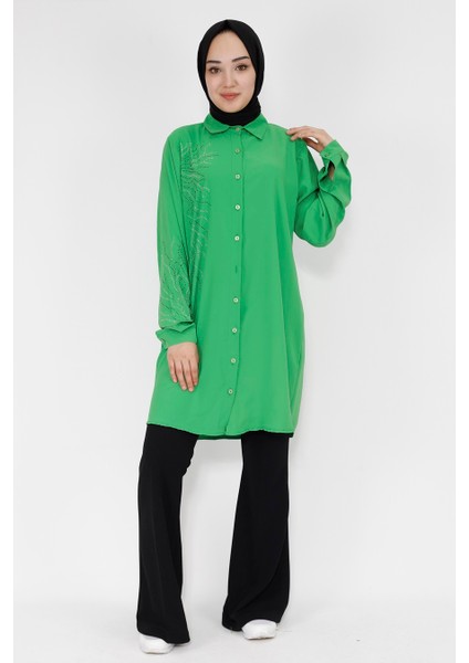 10268 Jessica Kumaş Taş Detaylı Büyük Beden Tunik Gömlek indirimleri