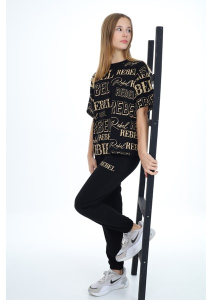 Kız Çocuk Yazı Baskılı Alt-Üst Takım 8-14 Yaş LX305