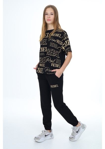 Kız Çocuk Yazı Baskılı Alt-Üst Takım 8-14 Yaş LX305 fiyatları