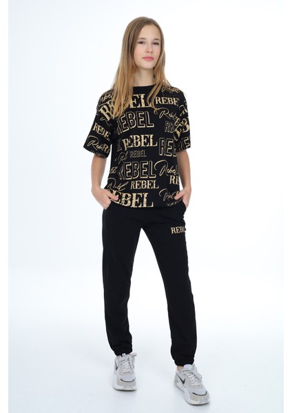 Kız Çocuk Yazı Baskılı Alt-Üst Takım 8-14 Yaş LX305 modelleri