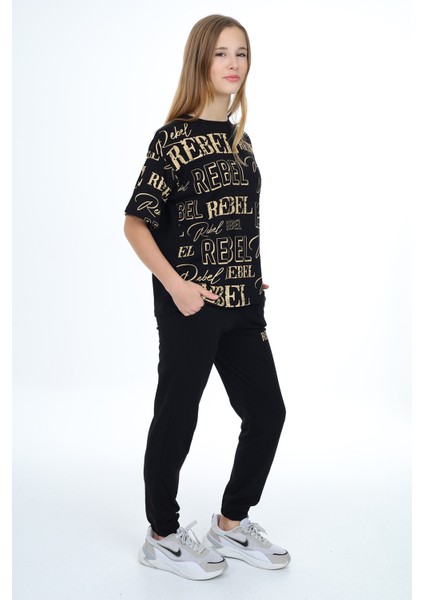 Kız Çocuk Yazı Baskılı Alt-Üst Takım 8-14 Yaş LX305 fırsatları