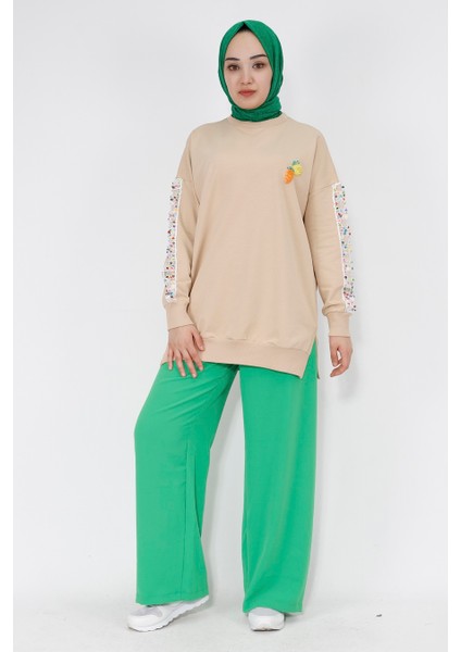 23009 Kolları Nakış Detaylı 2 Iplik Sweatshirt