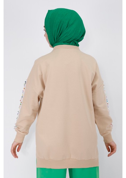 23009 Kolları Nakış Detaylı 2 Iplik Sweatshirt