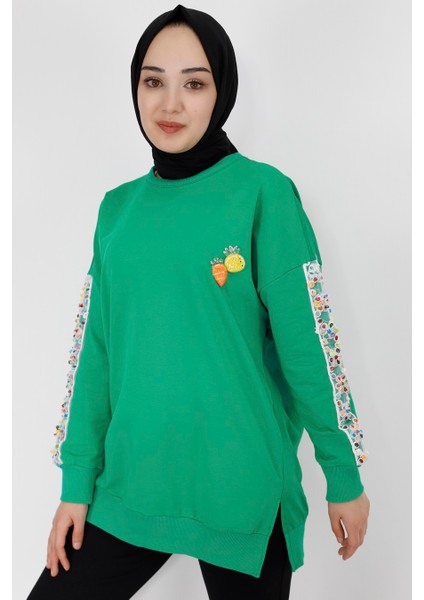 23009 Kolları Nakış Detaylı 2 Iplik Sweatshirt modelleri