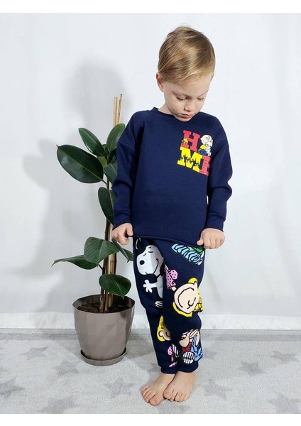 Peanuts Baskılı Bisiklet Yaka Alt Üst Eşofman Takım