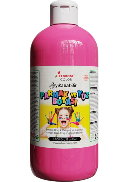Pembe Parmak Boyası 500GR Yıkanabilir, En-71 Sertifikalı, Toksik Içermez, Çocuk Okul Kreş Için