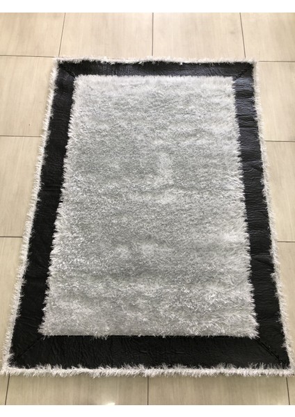 Saray Simli Deri 125X180 Gri Siyah Beyaz Derili Simli Halı !