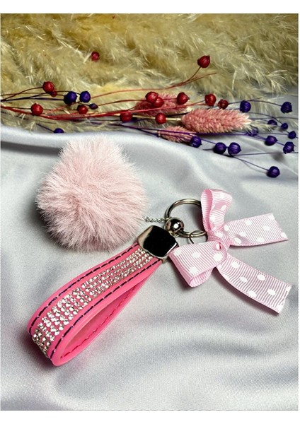 Oasis Life Oasislife Swarovski Taşlı Anahtarlık Kurdele ve Pırlanta Top Koleksiyon Pembe