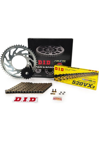 Zincir Dişli Seti Yamaha Wr F (450 Cc) (2003-2006) / Zincir : DID-520VX3 (GOLD)-114 / Dişli : Sunstar (14T) - Jt (50T) / Yamaha / Wr F / 450CC / Dıd 520VX3 Gold Zincirli Set / 2003-2004-2005-2006