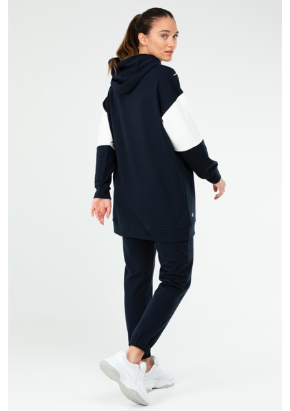 Lacivert Regular Fit Çift Renk Pamuklu Kapüşonlu Dar Paça Kadın Eşofman Tunik Takım - SA2630 fırsatları