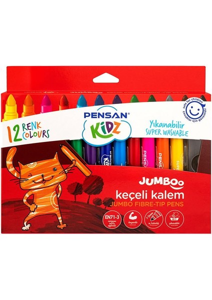 Kidz Yıkanabilir Jumbo Keçeli Kalem 12 Renk