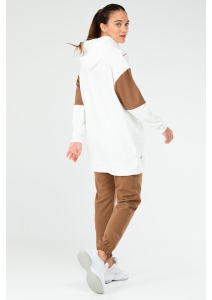 Ekru Regular Fit Çift Renk Pamuklu Kapüşonlu Dar Paça Kadın Eşofman Tunik Takım - SA2630 fırsatları