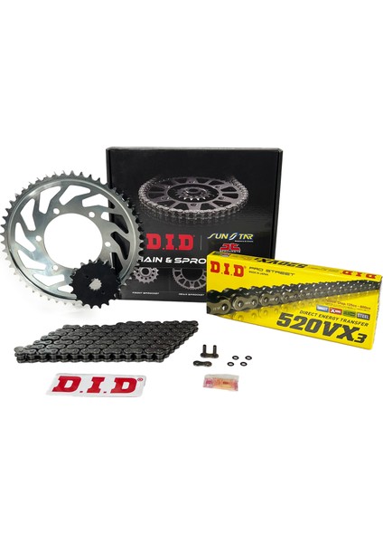 Zincir Dişli Seti Yamaha Wr F (450 Cc) (2003-2006) / Zincir : DID-520VX3 (ÇELIK)-114 / Dişli : Jt (14T) - Sunstar (50T) / Yamaha / Wr F / 450CC / Dıd 520VX3 Çelik Zincirli Set / 2003-2004-2005-2006