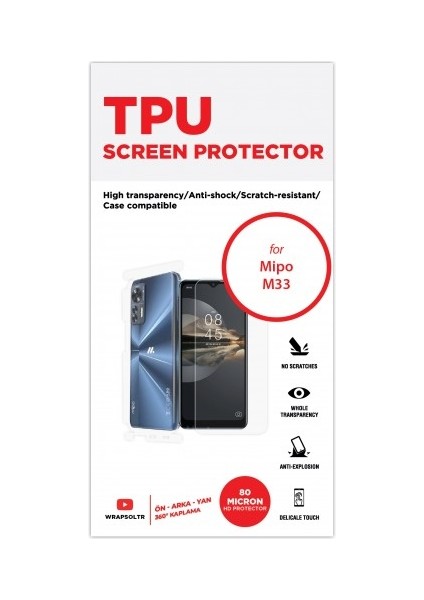 Mipo M33 Ön, Arka ve Yan 360 Derece Tam Kaplama Tpu Film