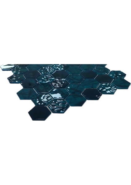 Mutfak, Banyo, Havuz, Sauna, Spa ve Tüm Yaşam Alanları Için Cam Ölçüsü: 48X4 Mm. File Ölçüsü: 30X30 Cm. Turkuaz Hegzagonal Kristal Mozaik. ( 1 Koli = 1 m2 Fiyatıdır ) fiyatları