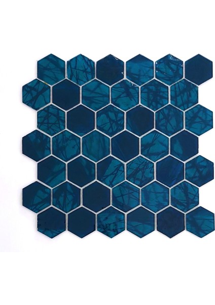 Mutfak, Banyo, Havuz, Sauna, Spa ve Tüm Yaşam Alanları Için Cam Ölçüsü: 48X4 Mm. File Ölçüsü: 30X30 Cm. Turkuaz Hegzagonal Kristal Mozaik. ( 1 Koli = 1 m2 Fiyatıdır )