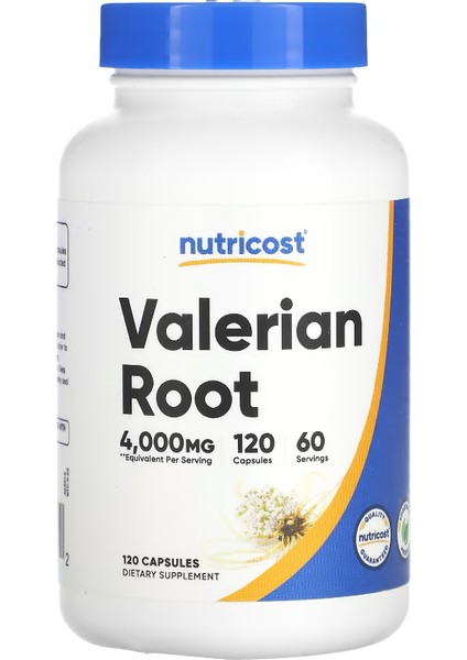 Valerian Root 4.000 mg, 120 Kapsül 60 Servis (Kapsül Başına 2.000 mg)