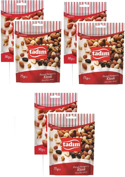 Kavrulmuş Tuzlu Yer Fıstığı 90 gr x 3 Adet Tadım Karışık Kuruyemiş Klasik 75 gr x 3 Adet