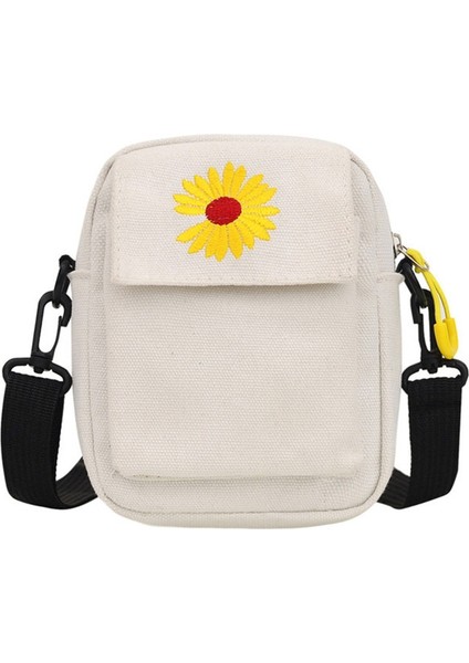 Beyaz Stil Kadın Omuz Çantası Yaz Çantası Sevimli Papatya Çantası Rahat Tote Açık Kanvas Çanta Fermuar Postacı Çantaları Madeni Para Tutacağı Çanta (Yurt Dışından)