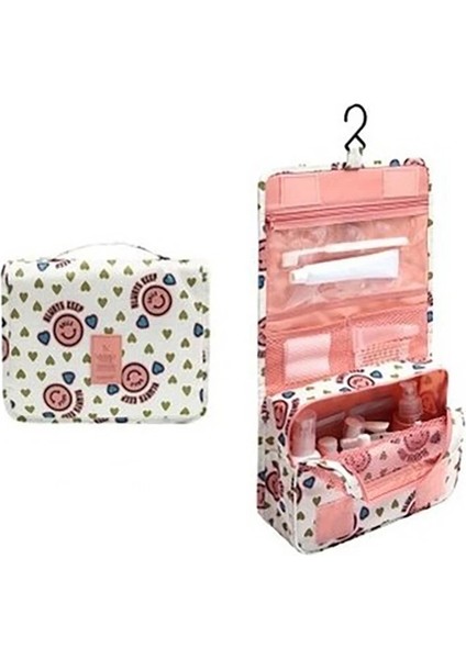 Pembe Gülen Yüz Stili Su Geçirmez Asılı Seyahat Organizatör Çantası Naylon Kozmetik Çantaları Fermuar Necessaire Banyo Makyaj Çantası Unisex Neceser Tuvalet Setleri (Yurt Dışından)