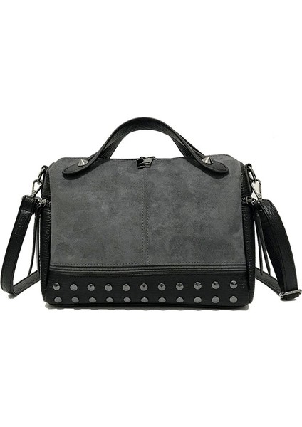 Gri Stil 29X13X21 cm Smooza Yeni Varış Nubuk Pu Deri Çanta Kadınlar Için Rahat Kadın Omuz Çantası Crossbody Çanta Bayanlar Büyük Perçin Messenger (Yurt Dışından)