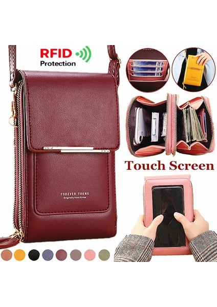 Red Wine 2 Style Kadın Çantası Dokunmatik Ekranlı Cep Telefonu Çanta Akıllı Telefon Cüzdanı Deri Omuz Askısı Çanta (Yurt Dışından) fiyatları