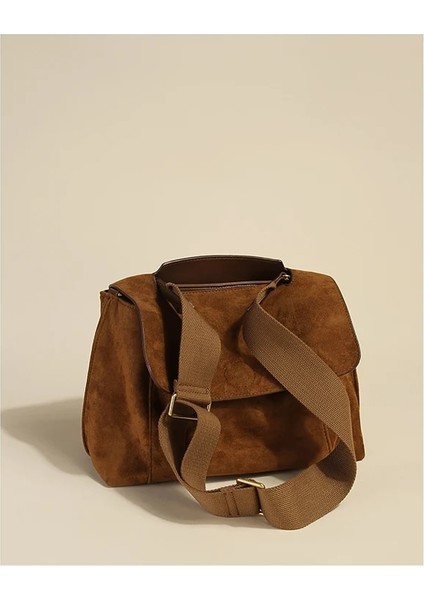 Kumral Tarzı 28CM X14CM X29CM Nubuk Pu Deri Flap Omuz Çantaları Kadınlar Için Vintage Geniş Askı Crossbody Çanta Büyük Kapasiteli Kadın Tasarımcı Çanta Tote Çanta (Yurt Dışından)