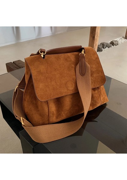 Kumral Tarzı 28CM X14CM X29CM Nubuk Pu Deri Flap Omuz Çantaları Kadınlar Için Vintage Geniş Askı Crossbody Çanta Büyük Kapasiteli Kadın Tasarımcı Çanta Tote Çanta (Yurt Dışından) fiyatları
