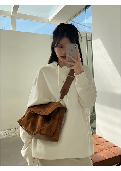 Kumral Tarzı 28CM X14CM X29CM Nubuk Pu Deri Flap Omuz Çantaları Kadınlar Için Vintage Geniş Askı Crossbody Çanta Büyük Kapasiteli Kadın Tasarımcı Çanta Tote Çanta (Yurt Dışından) modelleri