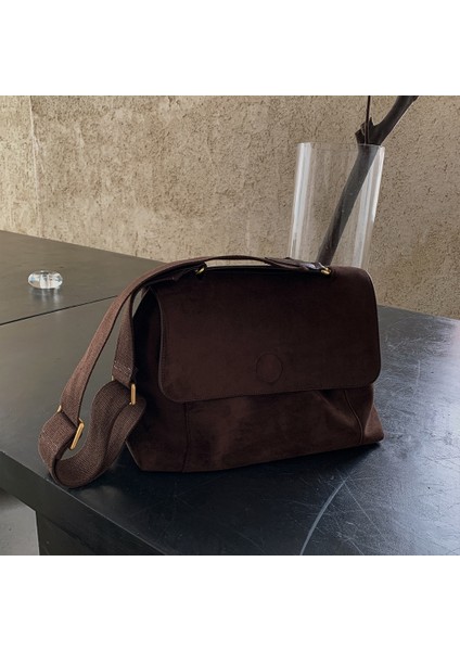 Kumral Tarzı 28CM X14CM X29CM Nubuk Pu Deri Flap Omuz Çantaları Kadınlar Için Vintage Geniş Askı Crossbody Çanta Büyük Kapasiteli Kadın Tasarımcı Çanta Tote Çanta (Yurt Dışından) indirimleri