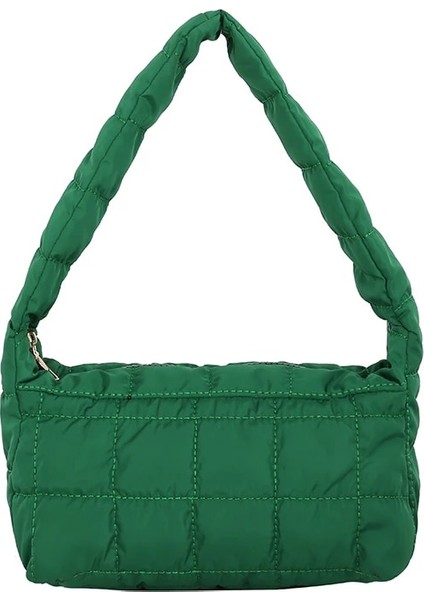 Yeşil Stil 24X14X10CM Moda Uzay Ped Pamuk Kadın Omuz Baget Şekli Çanta Kadın Shopper Lady Kış Naylon Yastıklı Kış Kapitone Çanta Çanta (Yurt Dışından)