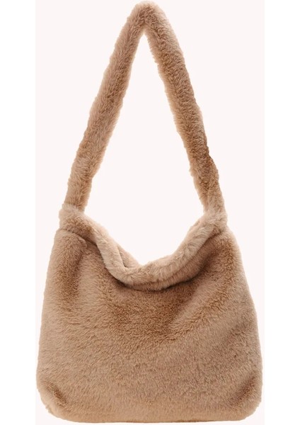 Haki D Stili 30X30X2CM Ins Women Flower Print Shoulder Bags New Winter Soft Plush Bucket Bags Female Open Pocket Crossbody Furry Fluffy Tote Bags (Yurt Dışından)