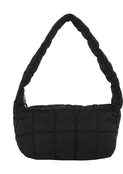 Siyah Stil 24X14X10CM Moda Uzay Ped Pamuk Kadın Omuz Baget Şekli Çanta Kadın Shopper Lady Kış Naylon Yastıklı Kış Kapitone Çanta Çanta (Yurt Dışından)