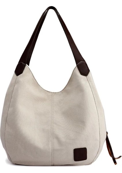 Bej Tarzı Yogodlns Fashion Women's Handbag Cute Girl Tote Bag Leisure Bag Lady Canvas Bag Modern Handbag (Yurt Dışından)