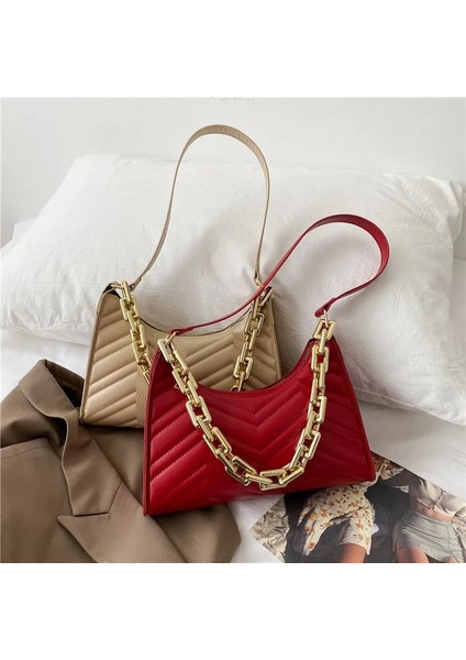 Siyah Stil 24,5X6.5X18CM Moda Kontrol Kabartmalı Çanta Yeni Pu Deri Zincir Omuz Çantası Moda Doku Alışveriş Çantası Fermuar Kabartmalı Koltuk Altı Çantası (Yurt Dışından) modelleri