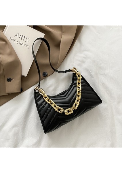 Siyah Stil 24,5X6.5X18CM Moda Kontrol Kabartmalı Çanta Yeni Pu Deri Zincir Omuz Çantası Moda Doku Alışveriş Çantası Fermuar Kabartmalı Koltuk Altı Çantası (Yurt Dışından) fırsatları