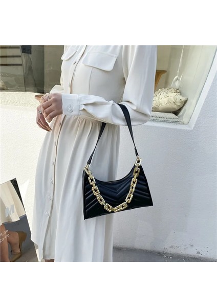 Siyah Stil 24,5X6.5X18CM Moda Kontrol Kabartmalı Çanta Yeni Pu Deri Zincir Omuz Çantası Moda Doku Alışveriş Çantası Fermuar Kabartmalı Koltuk Altı Çantası (Yurt Dışından) indirimleri