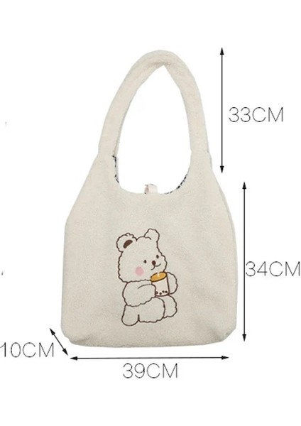 TS-YF836 Stili Hylhexyr Kadın Kanvas Tote Çanta Kuzu Gibi Kumaş Omuz Çantası Ayı Oyalamak Crossbody Çanta Rahat Alışveriş Çantası Kız Için Sevimli (Yurt Dışından) fırsatları