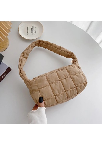 24X14X10CM Deve Stili 2021 Kafes Desen Omuz Çantası Uzay Pamuk Çanta Kadın Büyük Kapasiteli Bez Çantalar Tüy Yastıklı Bayanlar Kapitone Alışveriş Çantası (Yurt Dışından)