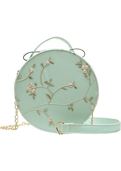 Yeşil Stil Sıcak Satış Tatlı Dantel Yuvarlak Çanta Womemall Taze Çiçek Zincir Omuz Için Yüksek Li Pu Deri Kadın Crossbody Çanta (Yurt Dışından)