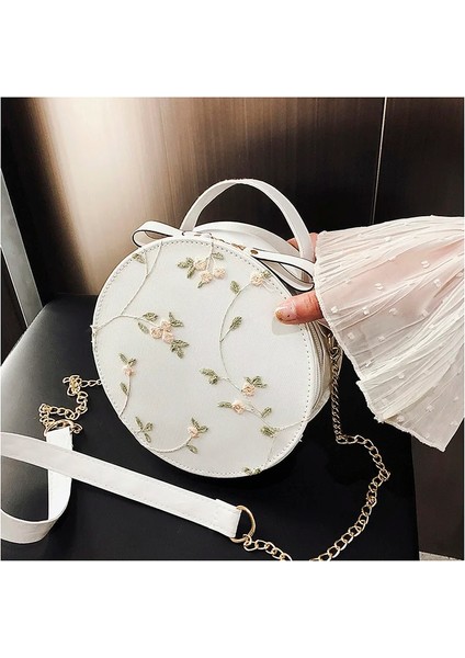 Yeşil Stil Sıcak Satış Tatlı Dantel Yuvarlak Çanta Womemall Taze Çiçek Zincir Omuz Için Yüksek Li Pu Deri Kadın Crossbody Çanta (Yurt Dışından)