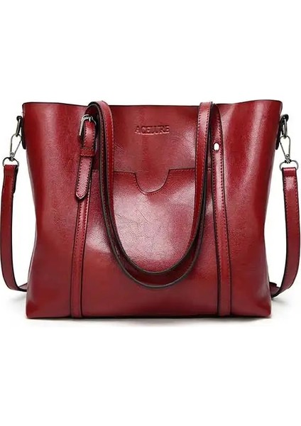 Bordo Tarzı Acelure Women Bag Oil Wax Women's Leather Handbags Luxury Lady Hand Bags With Purse Pocket Women Messenger Bag Big Tote Sac Bols (Yurt Dışından)