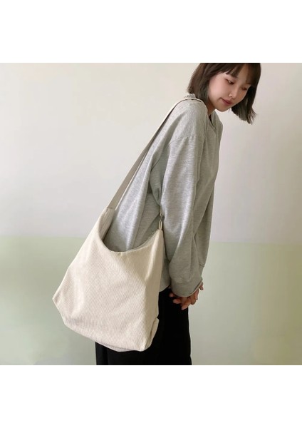 Kahverengi Logo Stili Yok Kadın Çizgili Kadife Çanta Basit Kanvas Fermuar Crossbody ve Omuz Çantası Eko Kumaş Çanta Katı Kitaplar Çanta Kolej Kızları Için (Yurt Dışından)